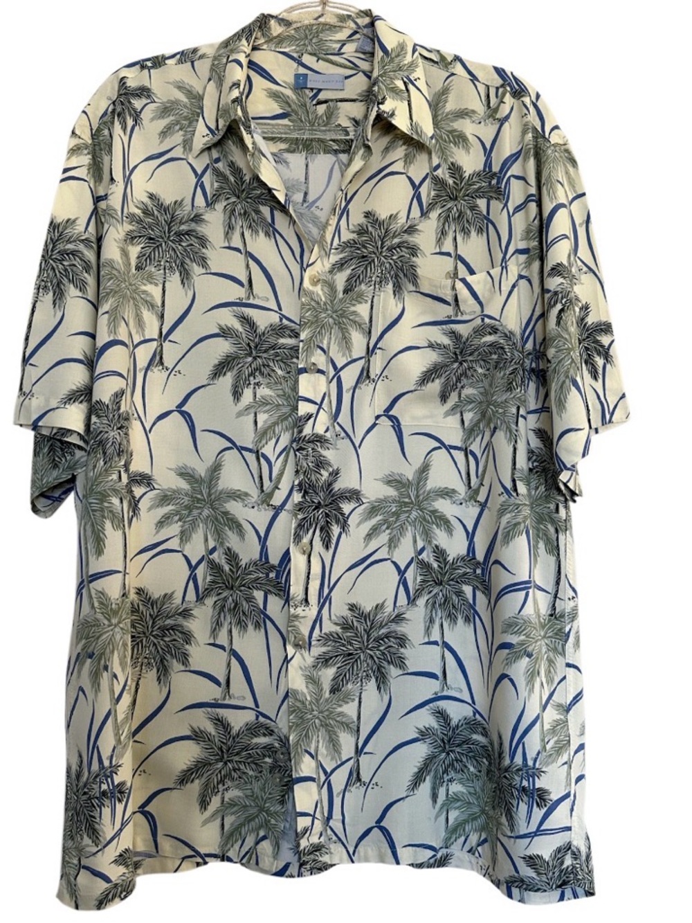 A half Moon Bay Palm-Print Short-Sleeve Button-Down Shirt Cream Green Men’s L